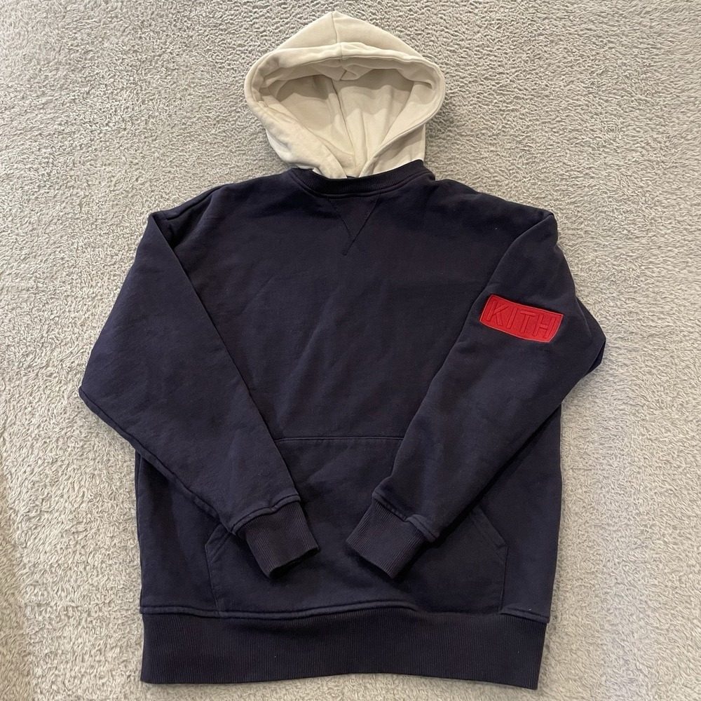 Kith Classic Logo Williams II Hoodie Size Small Navy White Hooded Crewneck